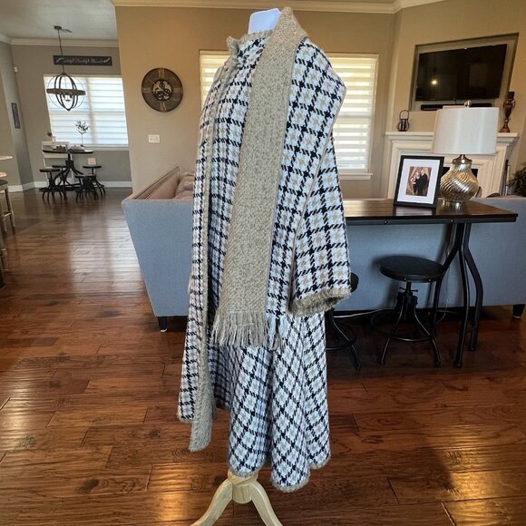 Vtg 60's Cape Reversible Wrap Coat Scarf Jacket Coat One Size S M L XL Check - Picture 4 of 16